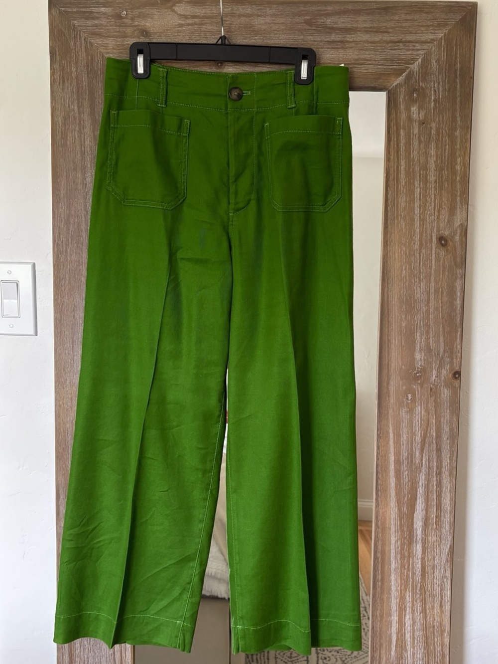 Maeve Bright Green Wide-Leg Utility Pants